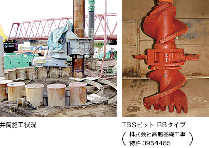 井筒基礎施工対応イメージ（井筒施工状況とTBSビット RBタイプ）